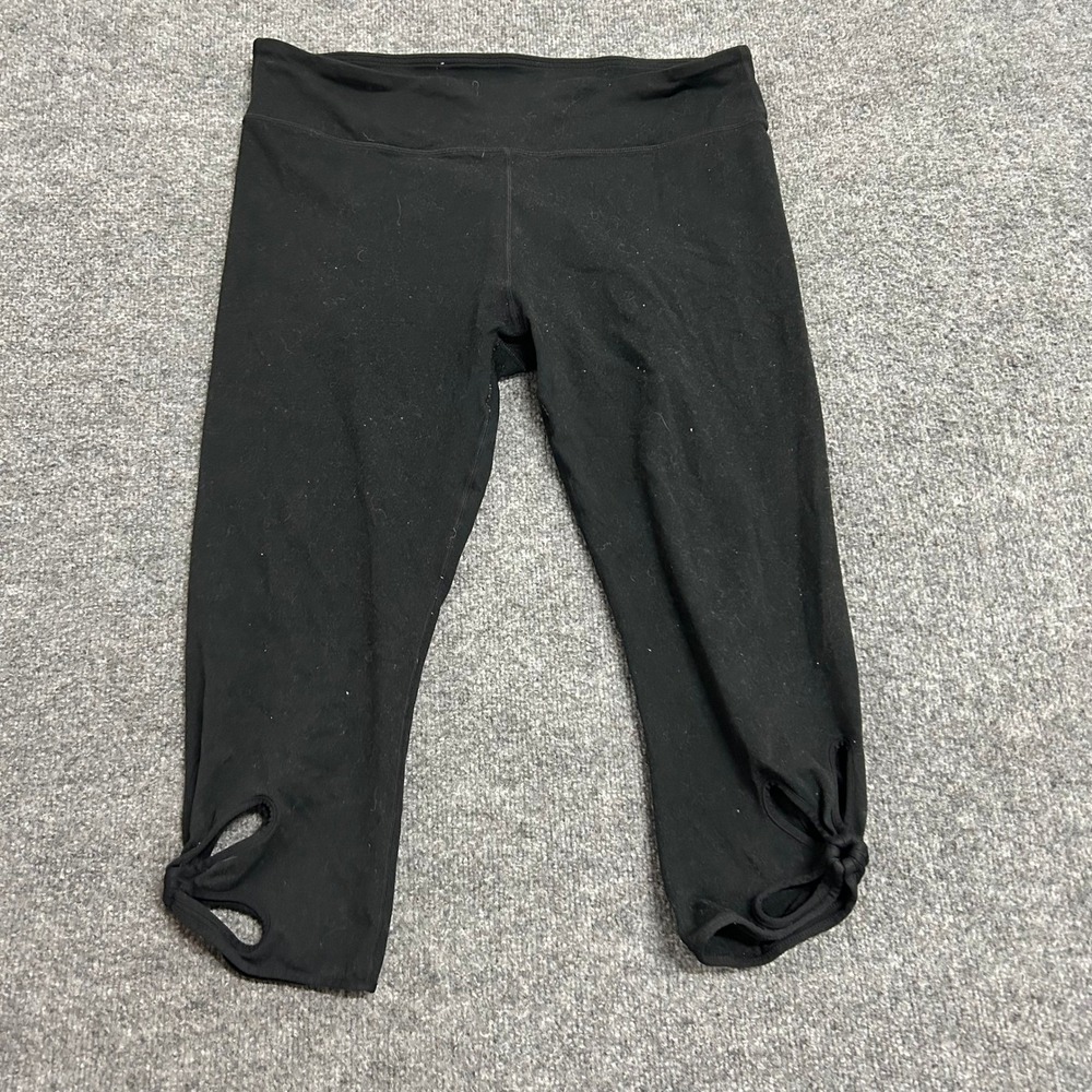 Fabletics Leggings Womens Size L Black Cropped Lattice Cutout Hem Athletic Yoga